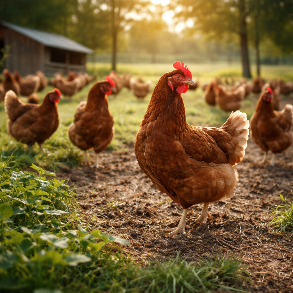 hens in organic poultry farm