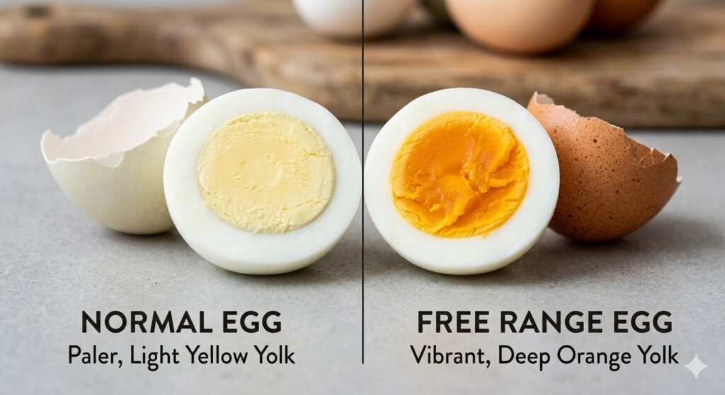 Difference between normal egg and free range egg yolk